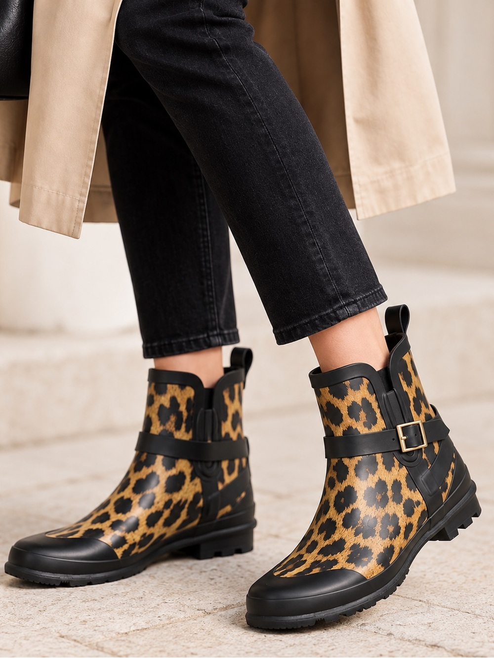 NWOT Talbots Leopard Print Rain Ankle Buckle Boots US11